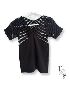 Sport Pro Compression Black Cutout Lasercut Short Sleeve Athletic Top Size M